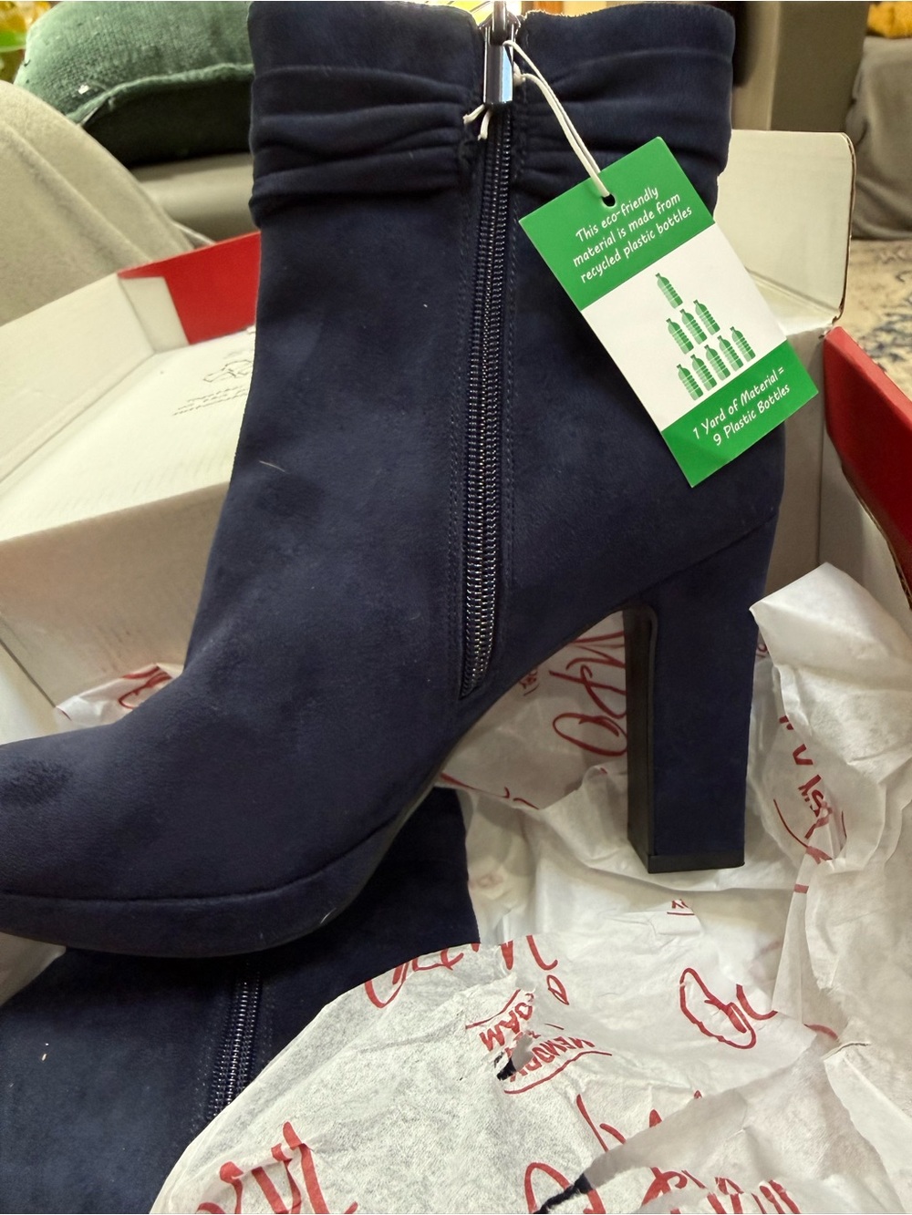 Women’s Navy Suede High Heel Ankle Boots - Eco-Friendly